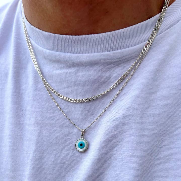 Christina Christi - Vendita all'ingrosso Gioielli - Uomo - Collana Evil Eye a catena in argento da uomo, collane da uomo0