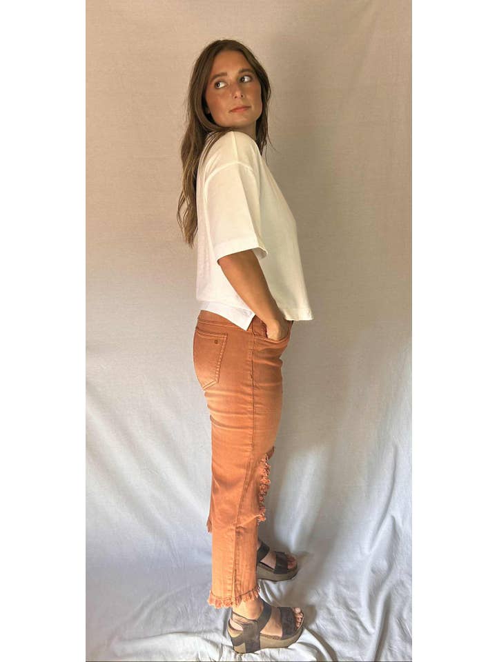 Distressed Fringe Capri Mocha Mousse for wholesale on Faire3