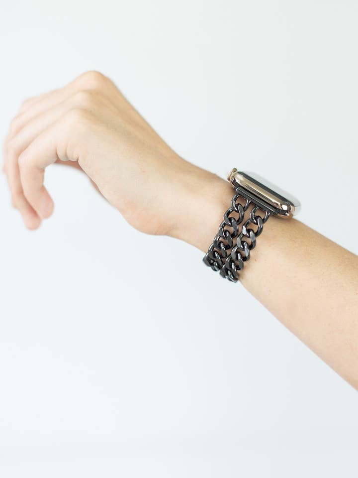 Space Gray/ Black Cuban Link Apple Watch Band for wholesale by StrawberryAvocados