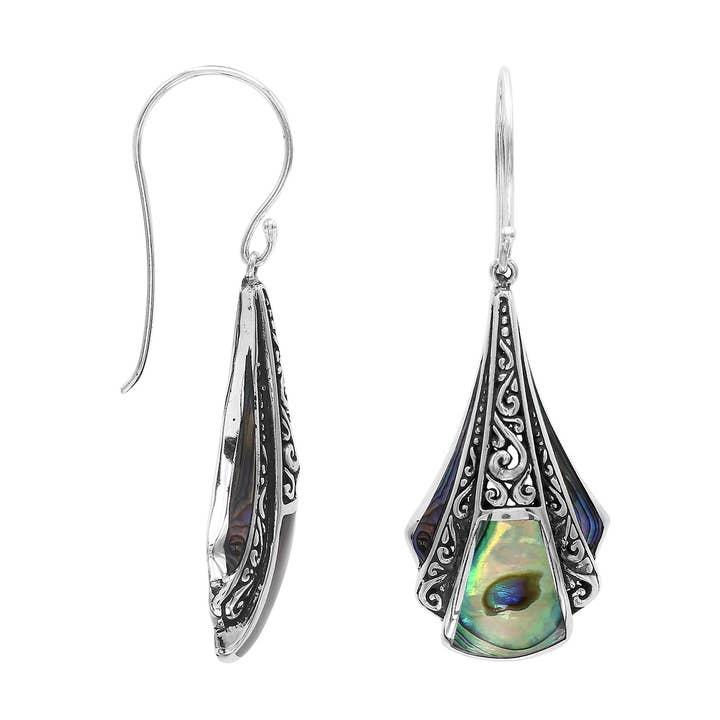 AE-6323-AB Sterling Zilveren Oorbellen met Abalone Schelp Filigraan – Groothandel Collectie voor wholesale door Bali Designs