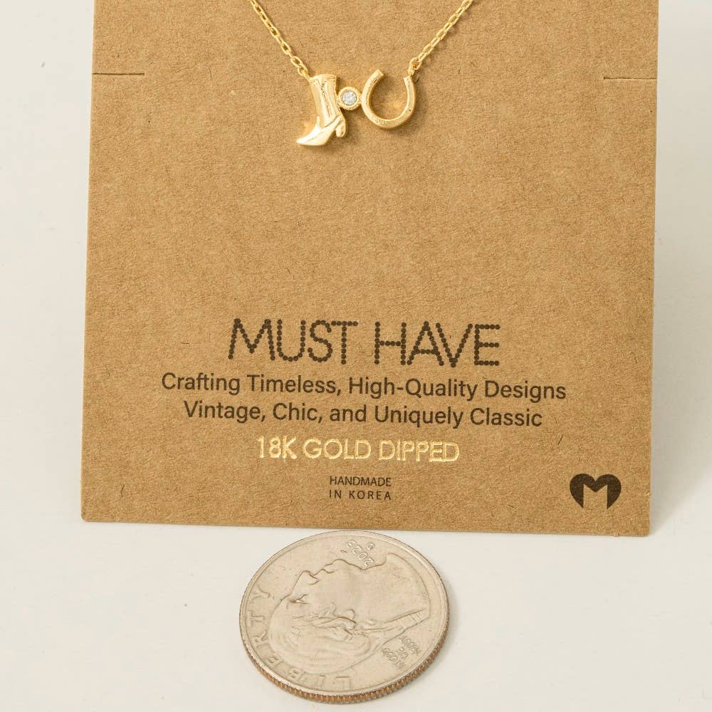 Fame Accessories - Wholesale Pendant/Charm Necklace - Western Cowboy Boots Horse Shoe Charm Necklace2