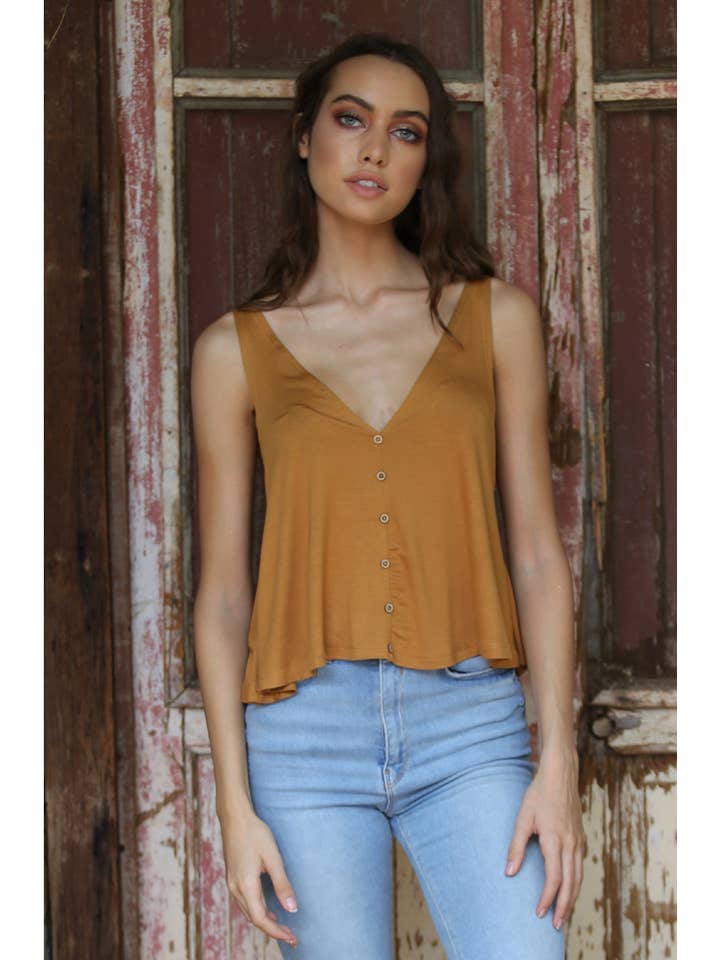 ANGIE - Wholesale Tank Top - Women's - X2T72-ASIS V NECK SWINGY TANK TOP WITH OPEN BACK BASIC TANK