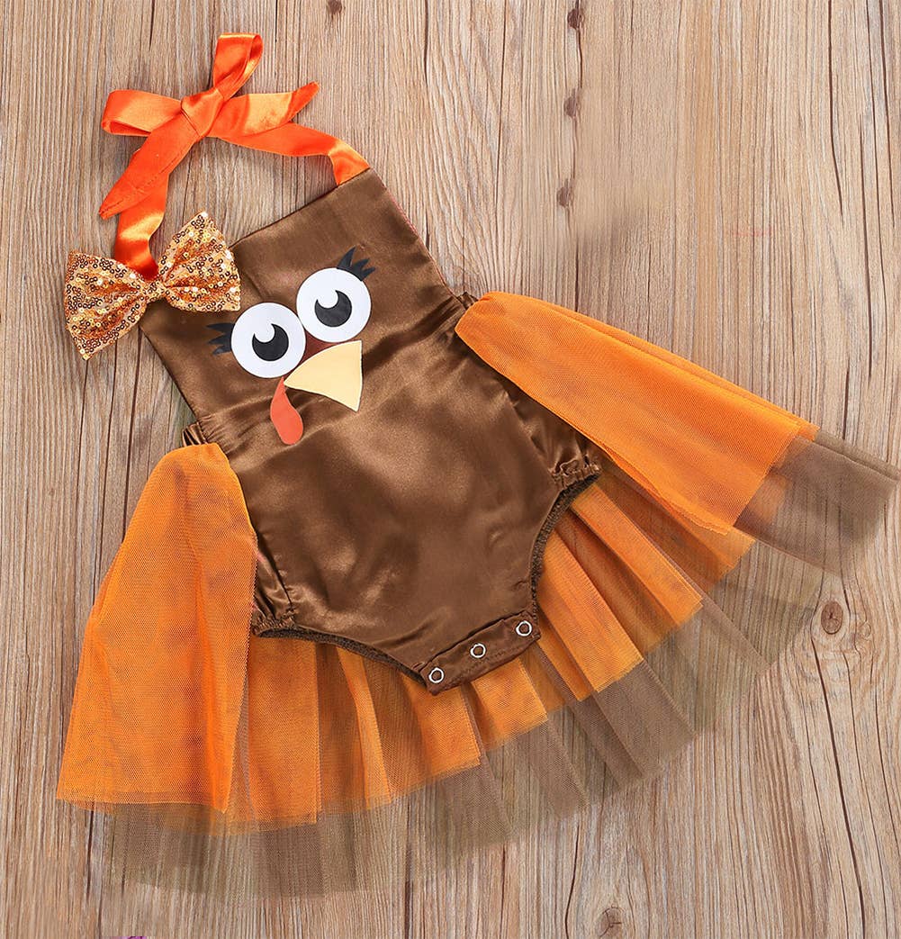 Fennco Styles - Vente Déguisement – enfant - Déguisement barboteuse en tulle pour bébé en satin de dinde marron-orange1