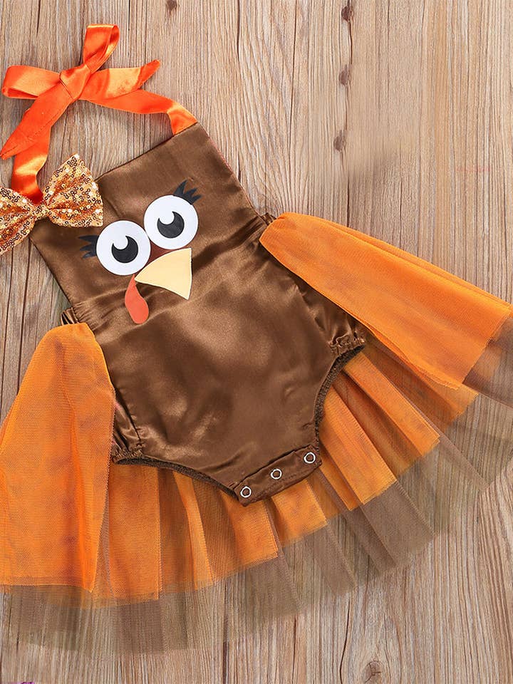Fennco Styles - Wholesale Costume – Child - Brown Orange Turkey Satin Baby Costume Romper Tulle Skirt1