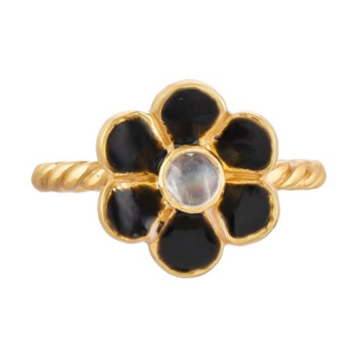 Moonstone Gold Plated Enamel Floral Ring,Minimal Dainty Gift for wholesale by Misteerious Seed