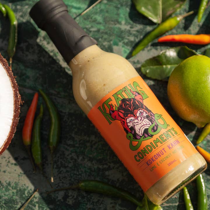 Kokonut Kahn (Coconut & Lime Hot Sauce) for wholesale by Keating and Co Condiments