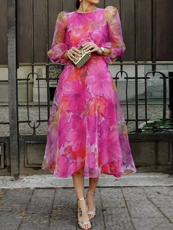 BOMNAL BOUTIQUE ■ Freesia Volume Puff Midi Dress Wholesale puff sleeve midi dress for your store