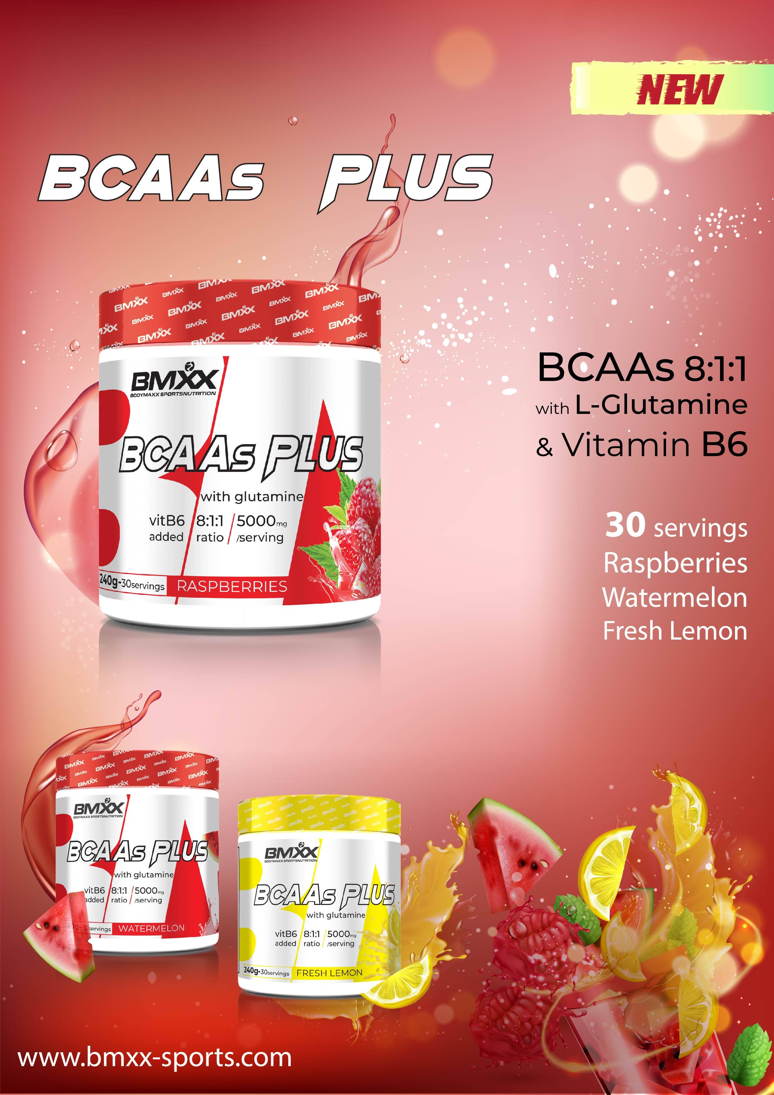 BMXX Sports Nutrition - Wholesale Protein/Superfood Powder - BCAA's PLUS 8:1:1 – with Glutamine and Vitamin B6 - 240g5