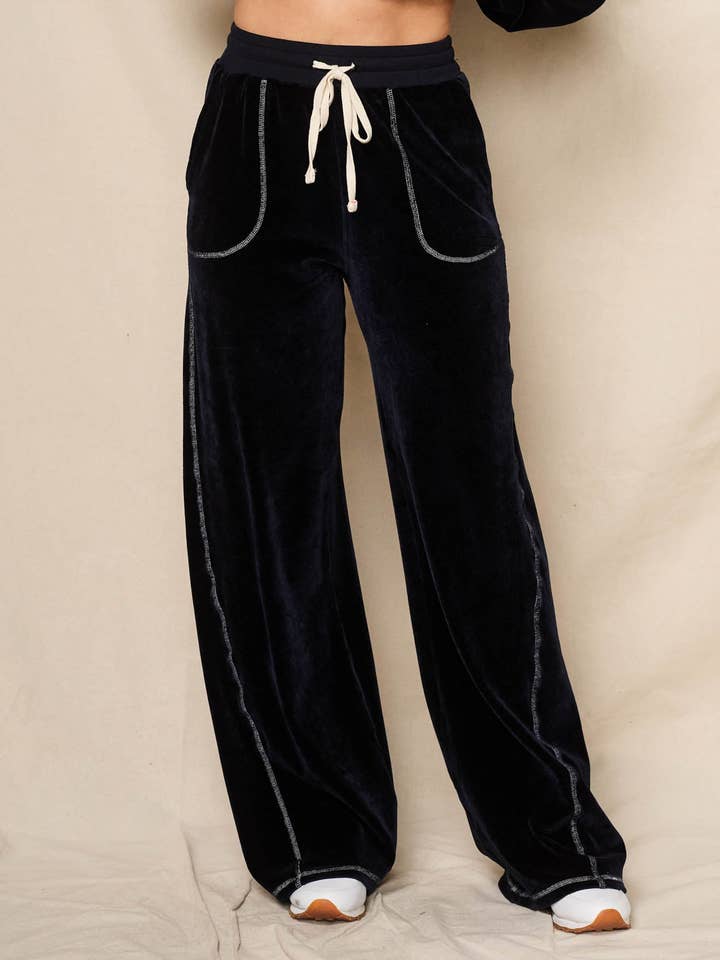 Sundry Velour Lounge Pant in Deep Navy for wholesale by Sundry Clothing