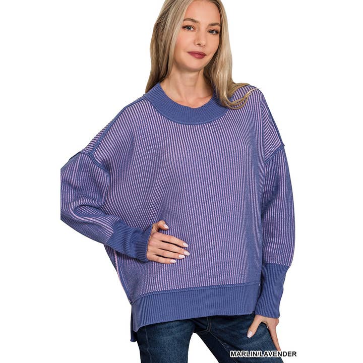 Style Up – wholesale Sweatshirt – Women's – EXPOSED SEAM TWO TONE SWEATER HI LOW SIDE SLITS17
