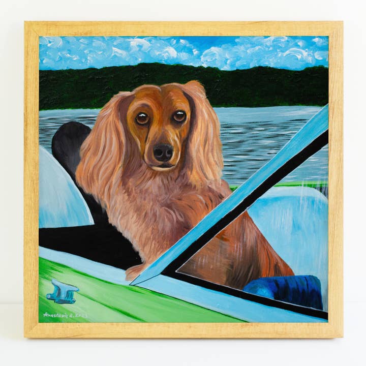 Impression d'art Spaniel Louie dans la voiture pour la vente par MeerCatArt