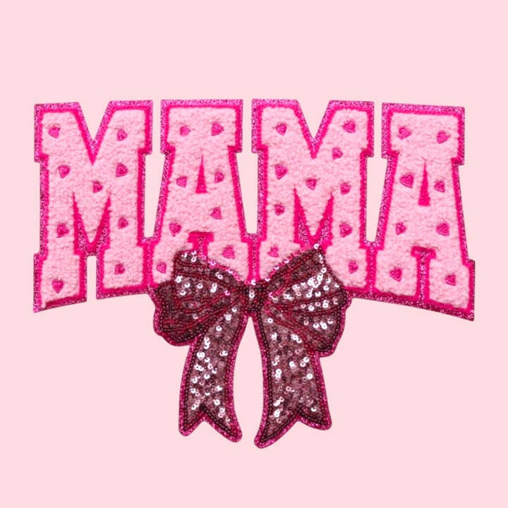 MAMA Valentijnsdag Strik Strijkapplicatie Chenille Patch voor wholesale door Rosie Posie Patches