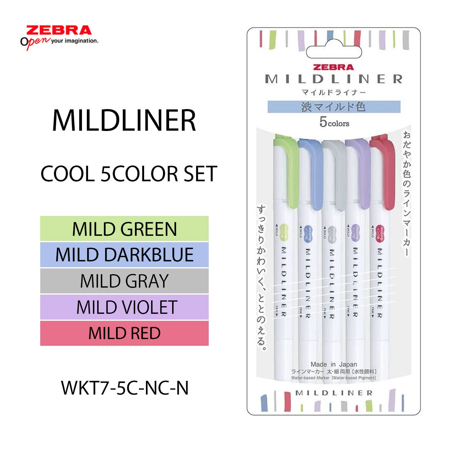 Hakubundo - Wholesale Highlighter - 【JAPANESE STATIONERY】ZEBRA MILD LINER HIGHLIGHTER 5COLOR SET1