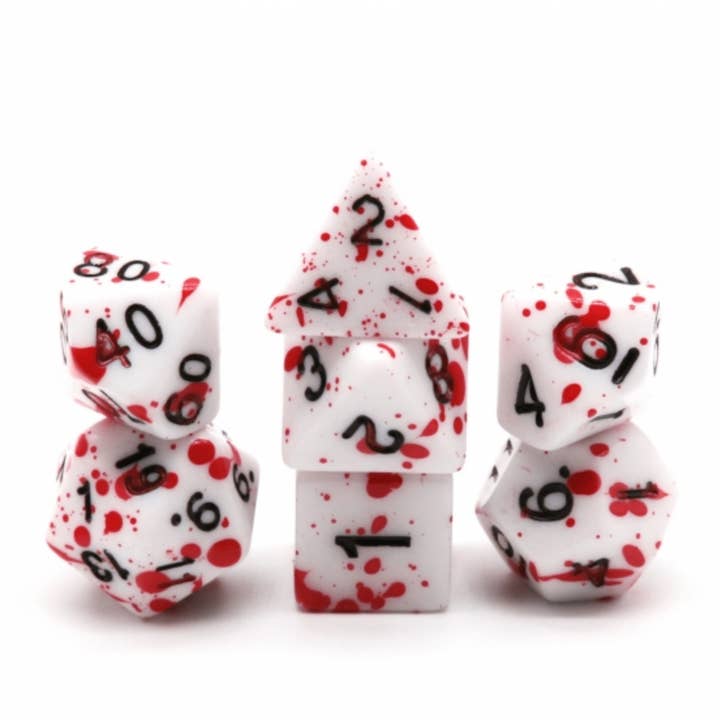 Blood Splatter RPG Dice Set for wholesale by Foam Brain Games