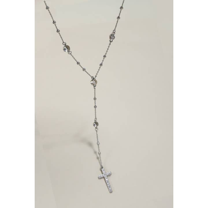 Silver BOHO Y NECK RHINESTONE STATION CROSS NECKLACE | 80N1076 for wholesale on Faire