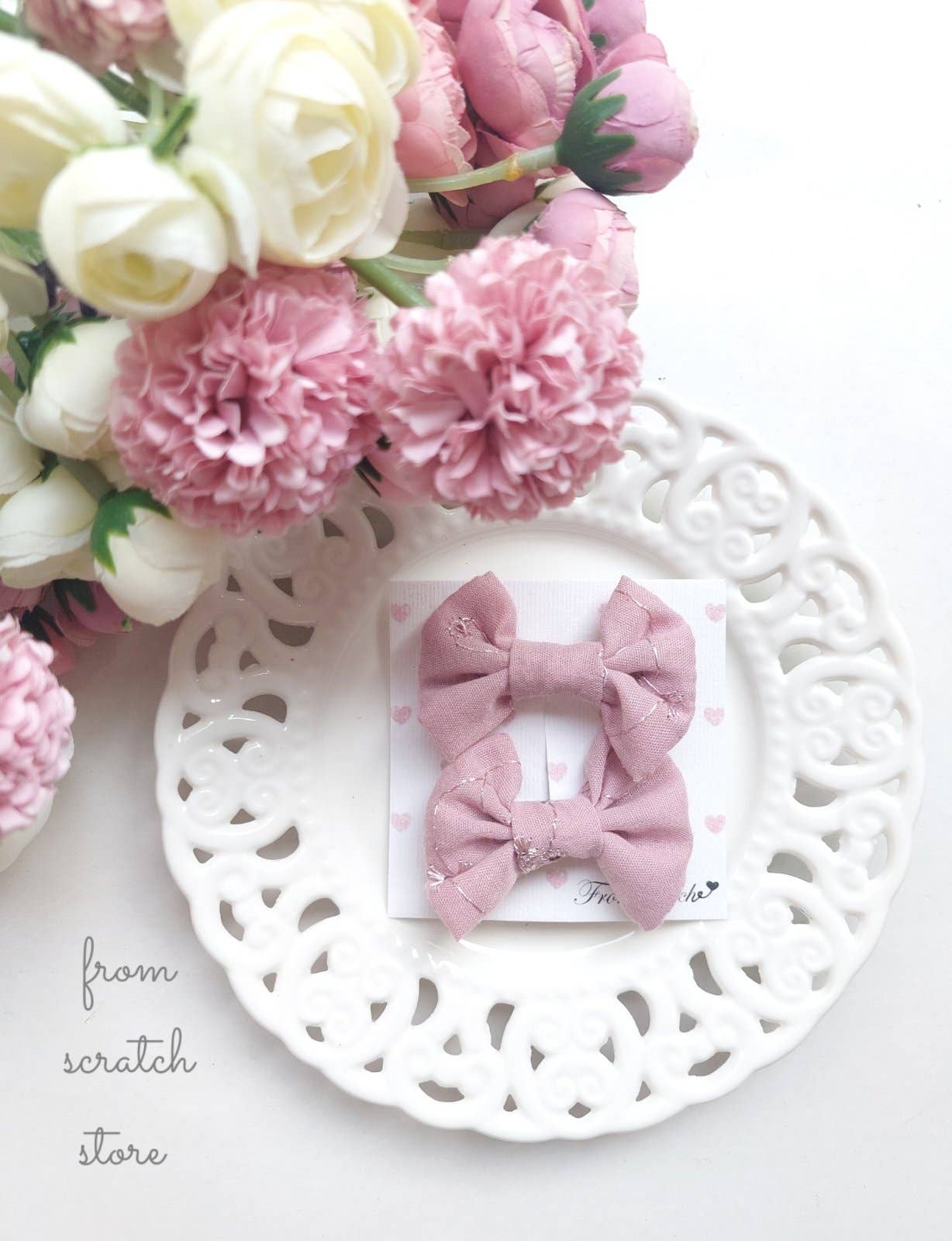 From Scratch Store - Wholesale Hair Clip - Kids - Hair Clips Broderie Pink (2 pcs)0