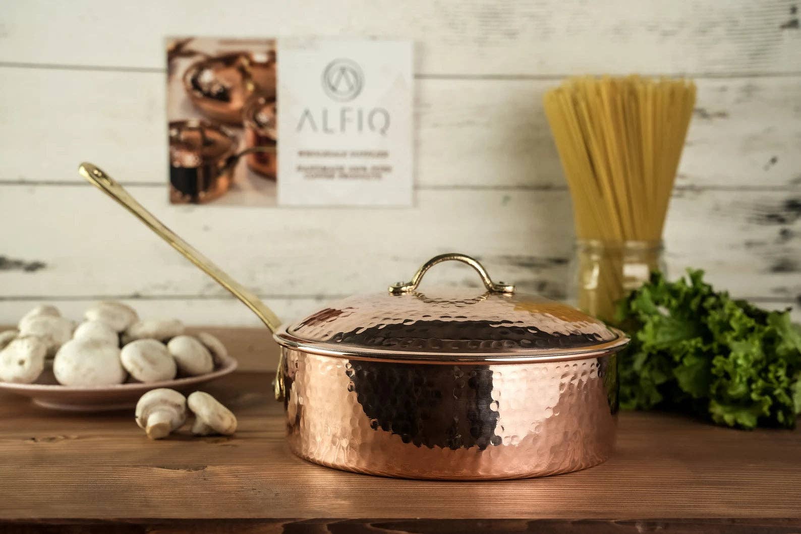 ALFIQ Copper - Venta al por mayor Cacerola - Cacerola de cobre macizo con tapa | Sartén de cobre hecha a mano | Juegos de utensilios de cocina de cobre turco con mango