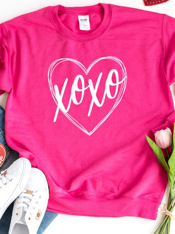Valentine's Day Sweatshirt XOXO Heart Top 88671 for wholesale by Cali Boutique Wholesale