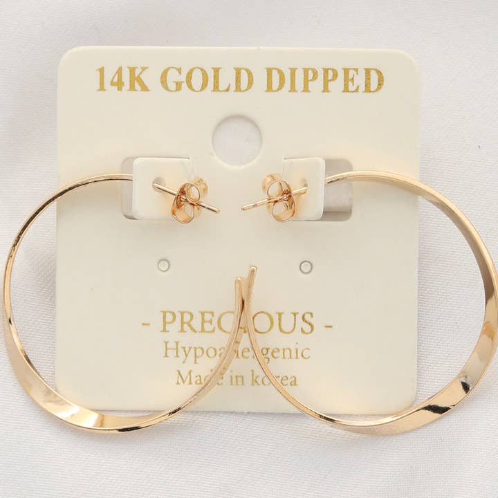 BENT METAL 14K GOLD DIPPED HOOP EARRING, KSE 6735 for wholesale by JOIA ACCESSORIES