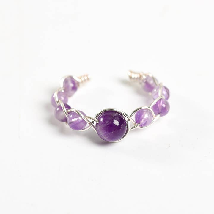 Mio Queena - Wholesale Cocktail/Statement Ring - Copper Wire Hand-woven Natural Stone Adjustable Ring19