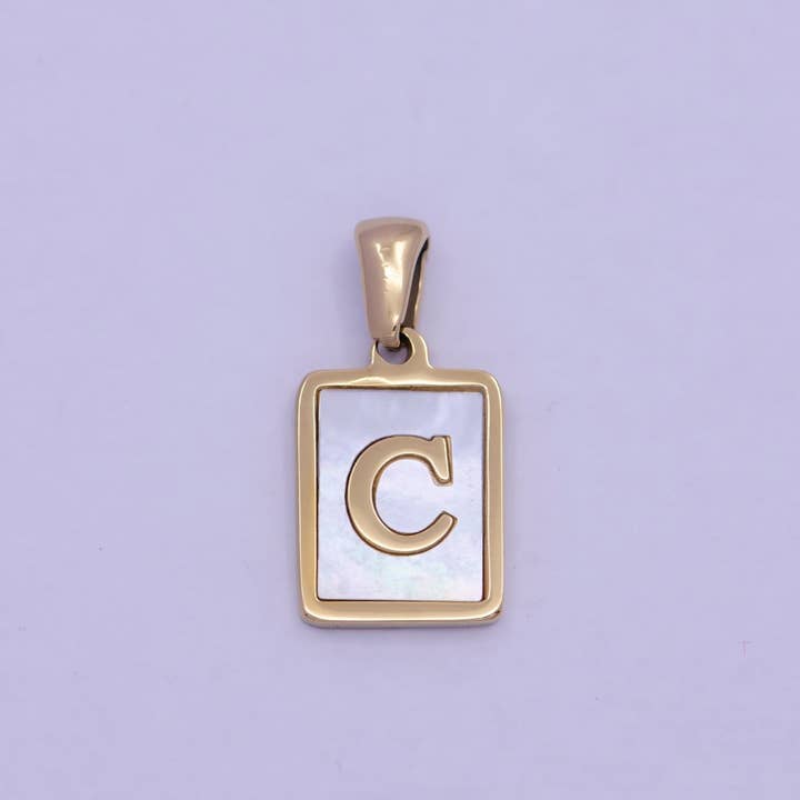 Aim Eternal - Wholesale Individual charm/pendant - Mother of Pearl Letter Charm Gold Tag Alphabet Charm, Shell Letter Pendant Personalized Letters Initial Charm Stainless Steel A-862-A-8742