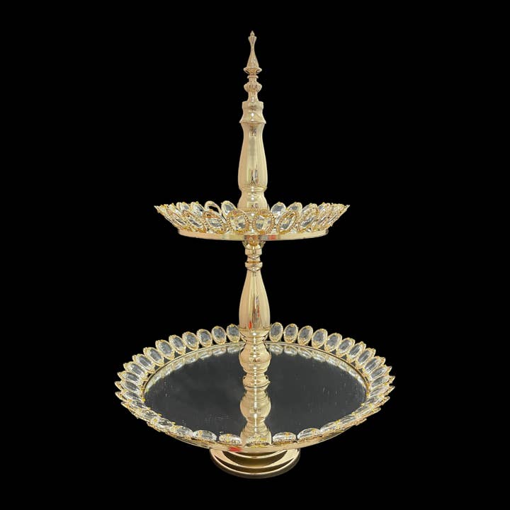 Decor N Beyond - Wholesale Cake Stand - Two Tier Mirror Top High Tea Cake Stand8