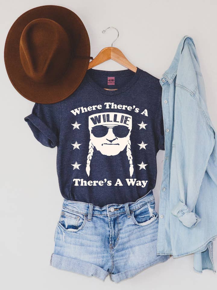 Where There's A Willie Tee - Heather Denim for wholesale by Ali Dee