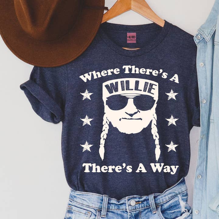 Ali Dee - Wholesale Screen Printed T-Shirt - Women's - Where There's A Willie Tee - Heather Denim0