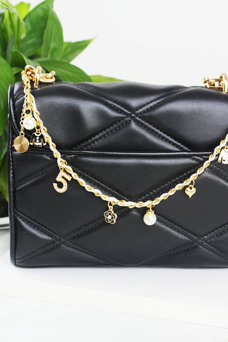 Leto Accessories - Wholesale Bag Strap - Women's - Inspired Pearl&Leather Interwoven Bag Charm Chain Strap5