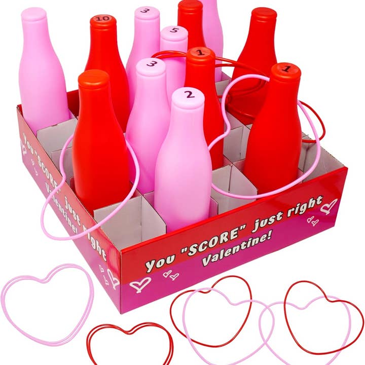 4E's Novelty - Vente Cadeaux pour invités - Jeu de lancer d'anneaux sur bouteilles de la Saint-Valentin - Activité pour enfants et jeu de jardin