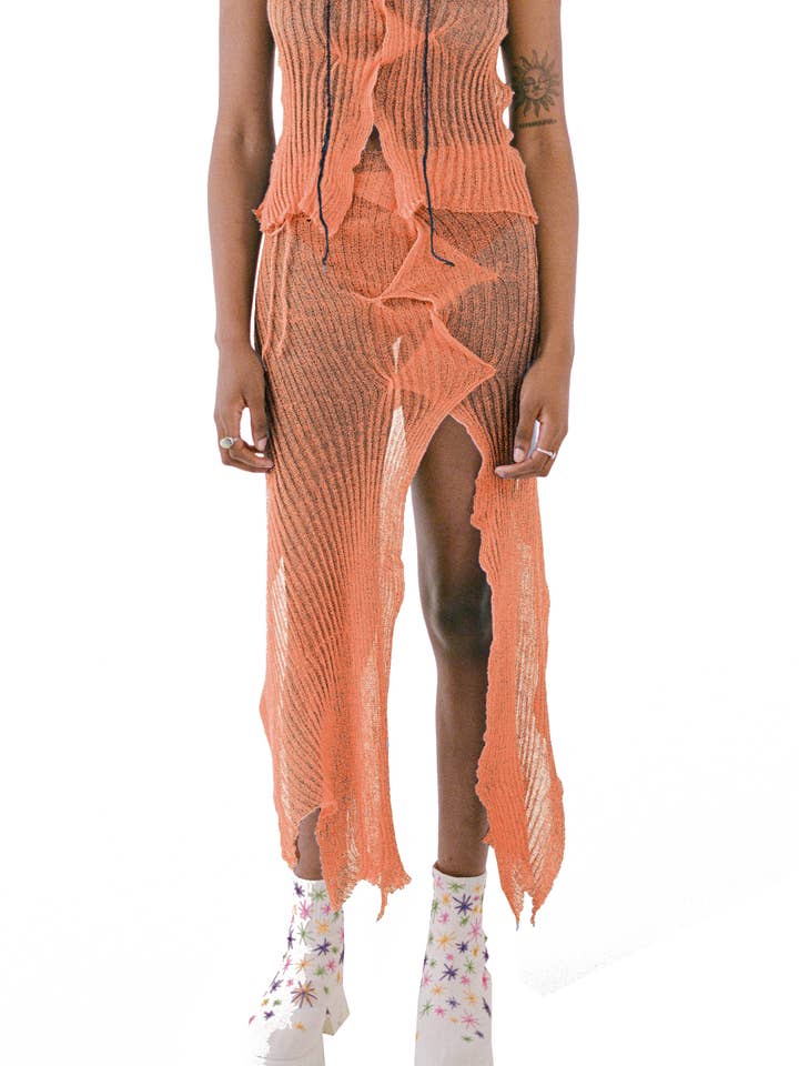 Orange Linen Skirt for wholesale by Samudāy Studios