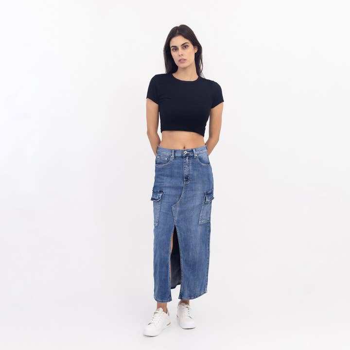 Louane lang delt cargo nederdel for engroshandel hos Place du jour