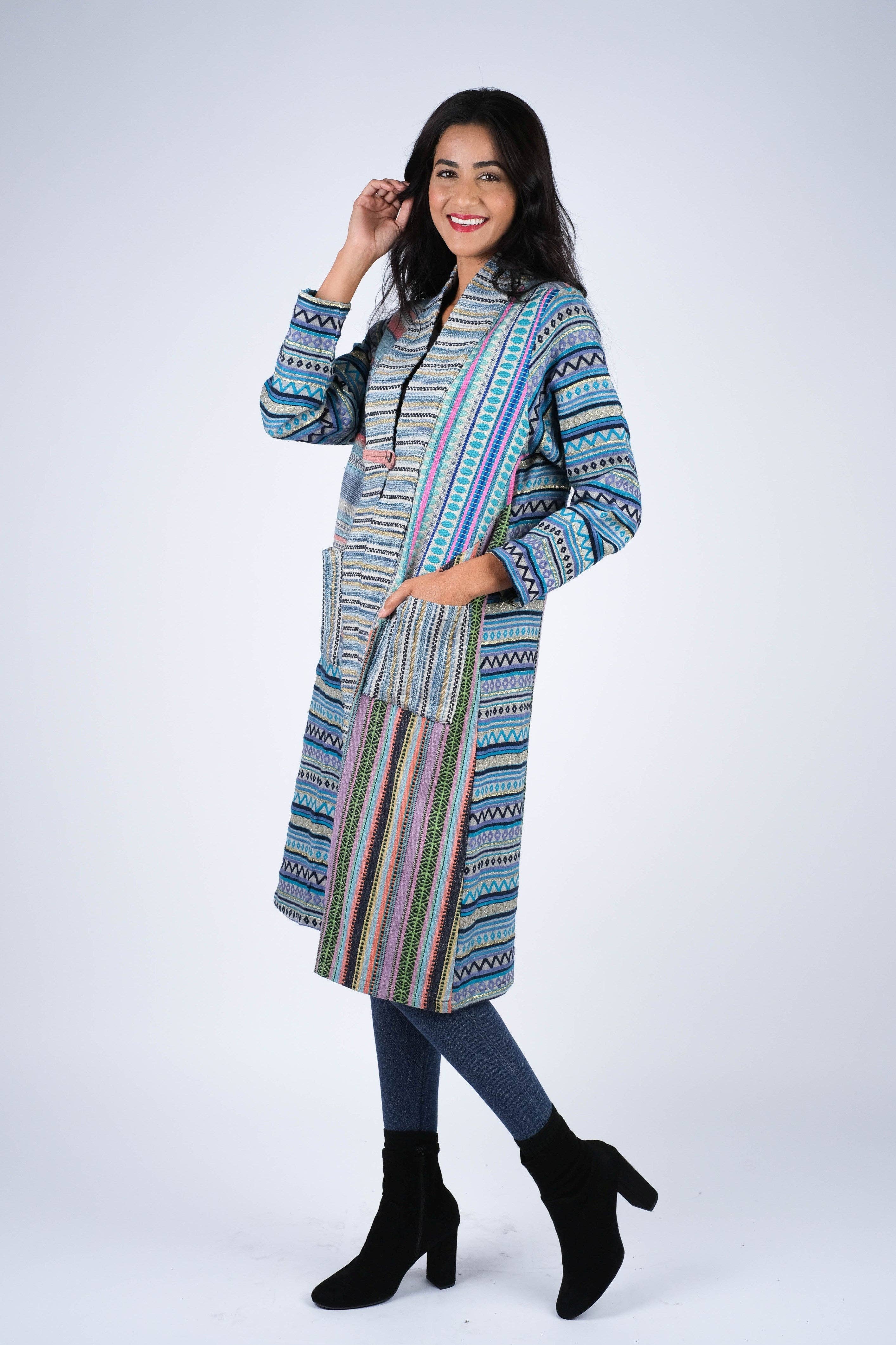 Sacred Threads - Wholesale Jacket - Women's - Blue Batik Patchwork Cotton Cardigan Jacket8