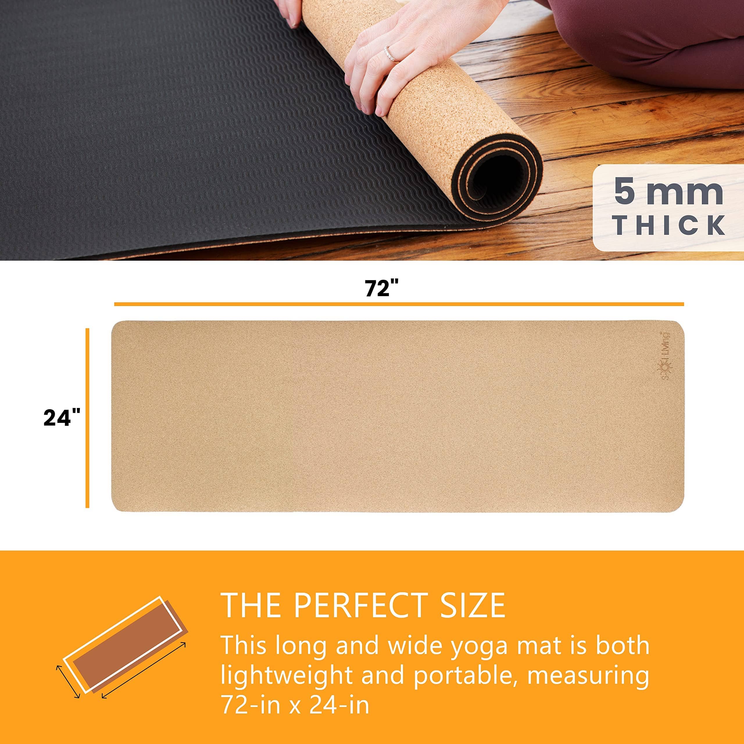 Yoga Mat Cork Non Slip Extra Thick Exercise Mat - Brown for wholesale on Faire1