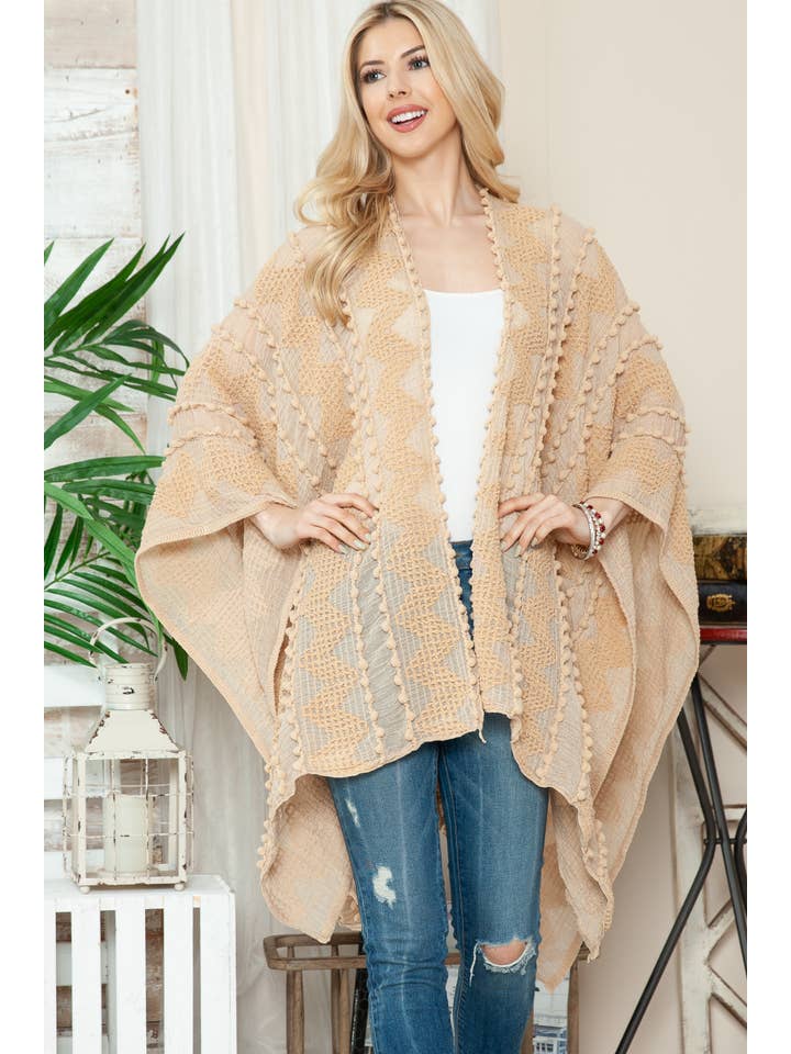 Justin & Taylor - Wholesale Kimono - Women's - Puffer-Up | Soft Textured Cover-Up Kimono With Pom Detail40