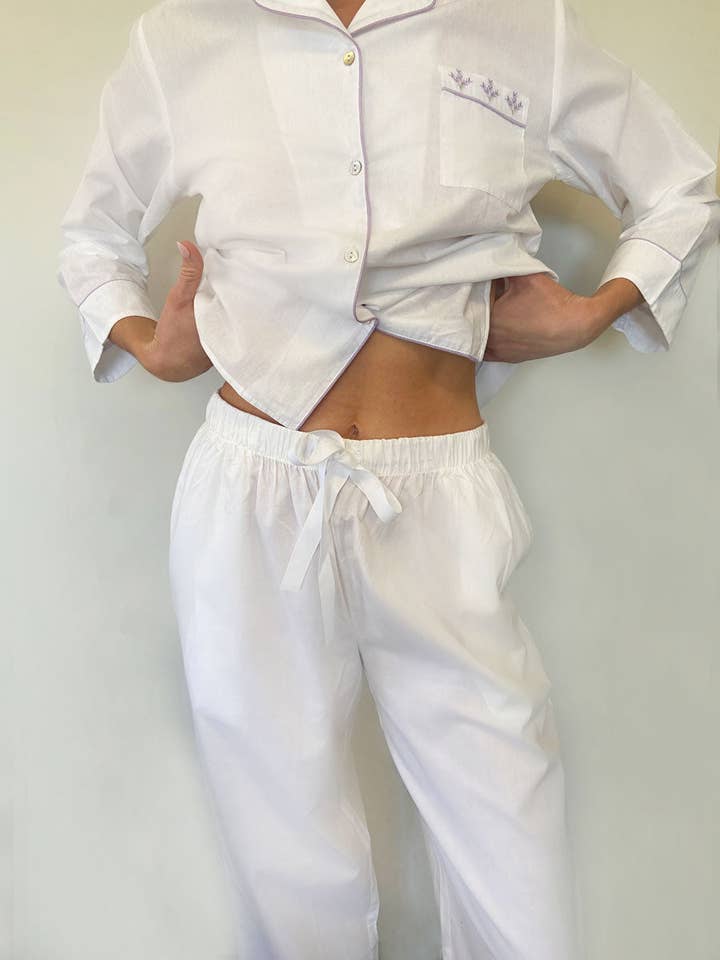 Jacaranda Living - Wholesale Sleepwear Set - Women's - Luna White Cotton Pajamas *Anniversary Style*5