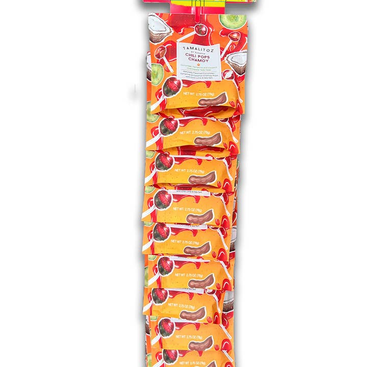 Chamoy Chilipops Clipstrips 24ct for wholesale by Sugarox Candy Studio LLC