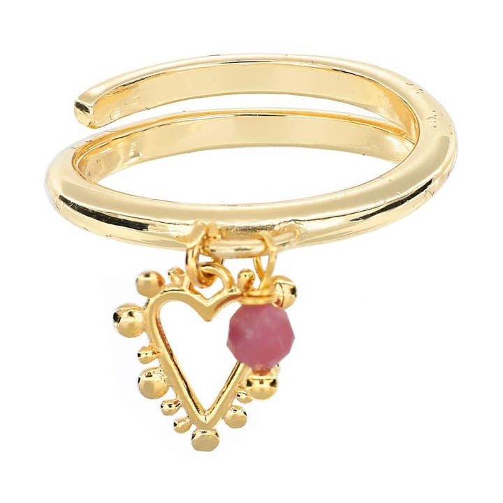 Anello regolabile con charm cuore - Tormalina Rosa | Poesia per la vendita all'ingrosso da parte di ISHWARA JEWELS
