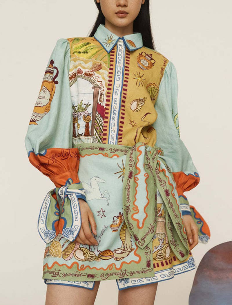 FLOWERY Art Print Button-Down Dress with Skirt Overlay for wholesale on Faire0