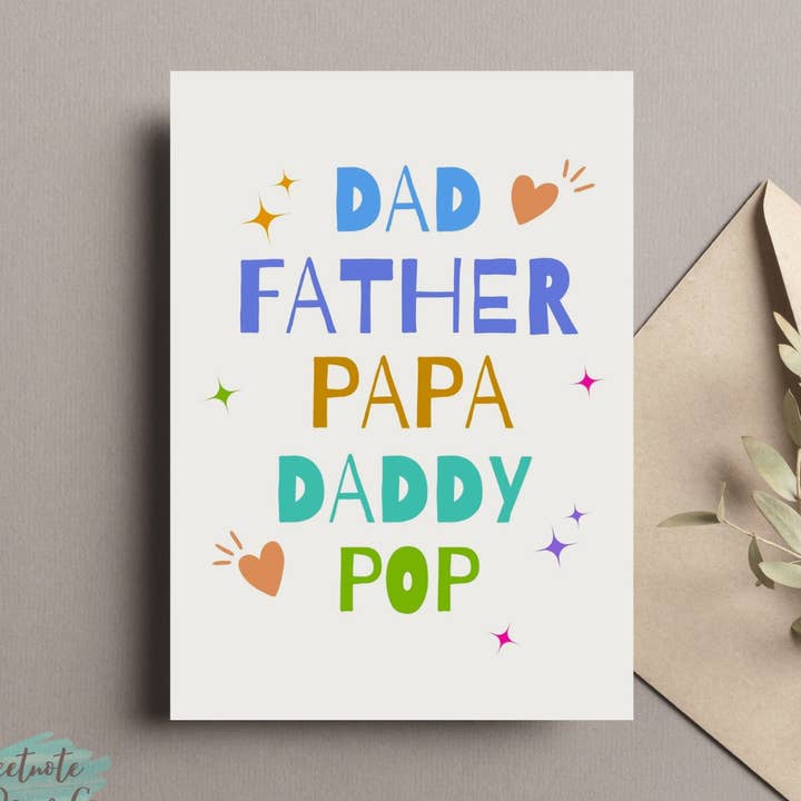 Dad- Father- Papa- Daddy- Pop Card for wholesale by SweetNotePaperCo