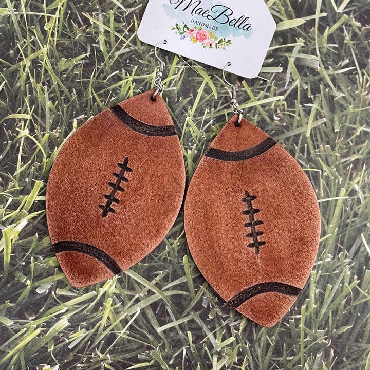 Leather Earrings Football 3.25” for wholesale by Hazel Hill ~MaeBella~