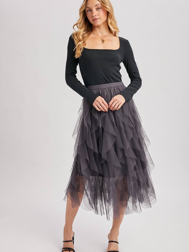 Bluivy - Wholesale Skirt - Women's - SPRIAL RUFFLED TULLE MIDI SKIRT7