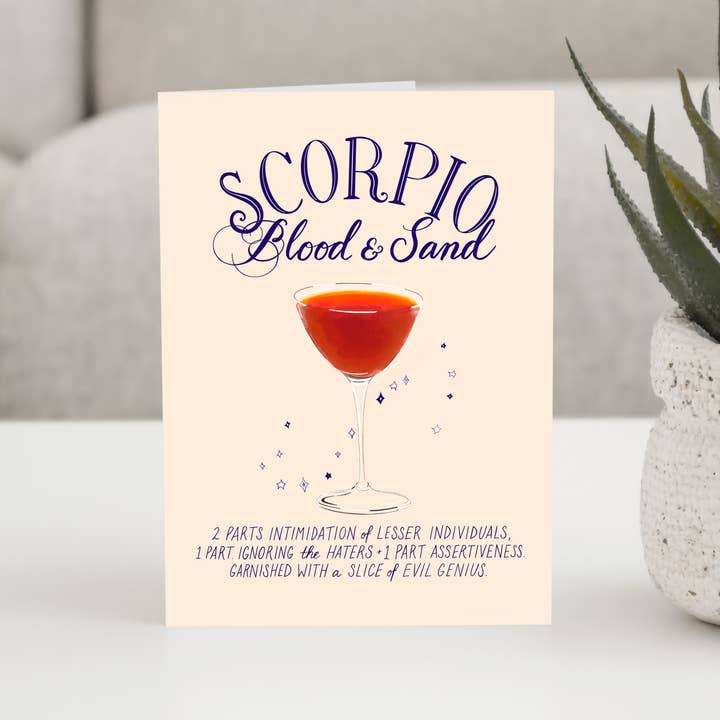 Scorpio - The Cocktail Zodiac Astrology Birthday Card for wholesale by MizSant Studio