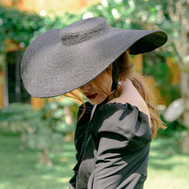Lola Wide Brim Jute Straw Hat, in Black for wholesale by Brunna Co