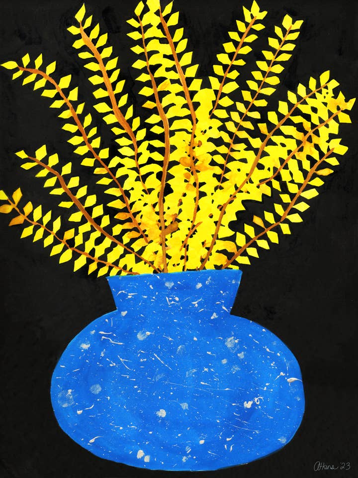 Forsythia in Speckled Vase Signed Print for wholesale by Amanda Laurel Atkins Art + Illustration