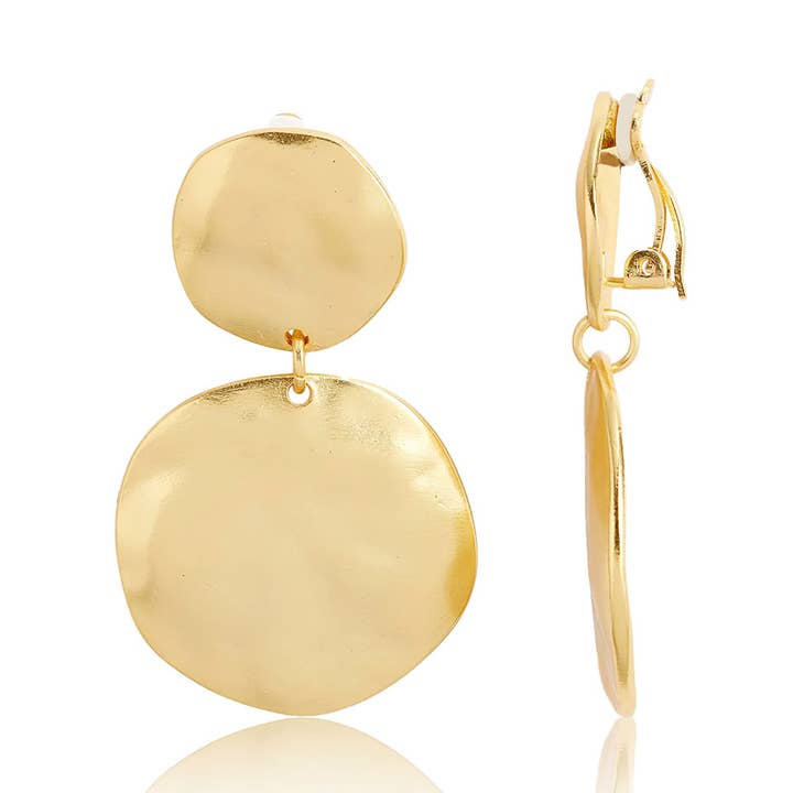 Irregular Discs Clip-On Dangle Earrings - Bold Jewelry for wholesale by KARINE SULTAN