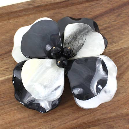 B23064 Black and White Flower Brooch for wholesale by Pretty Persuasions