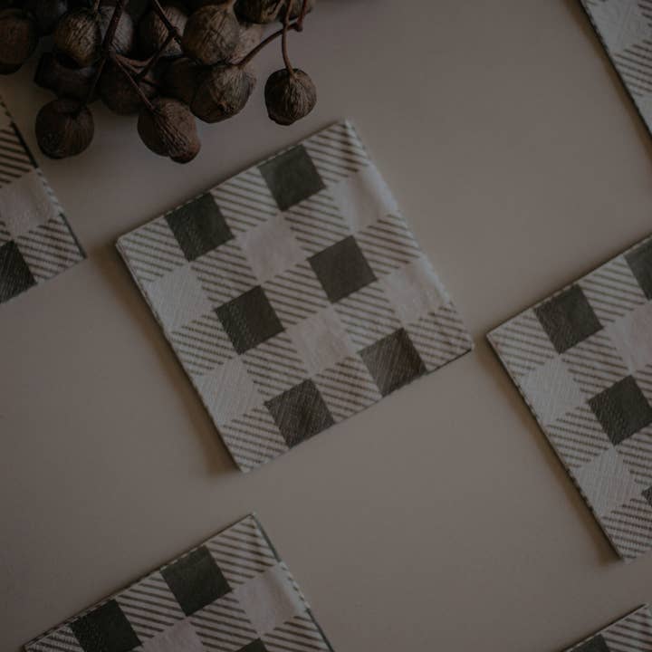Byron and Yorke - Wholesale Disposable napkin - Olive Gingham Cocktail Napkin1