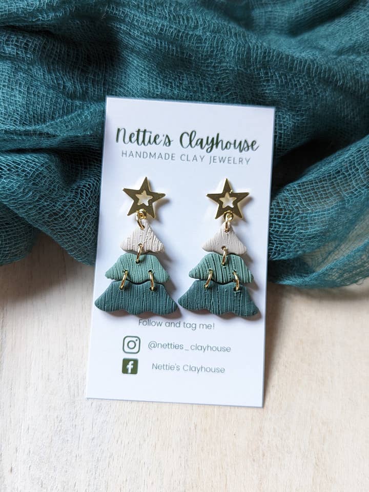 Christmas Clay Earrings, Christmas Tree Earrings for wholesale by Nettie's Clayhouse
