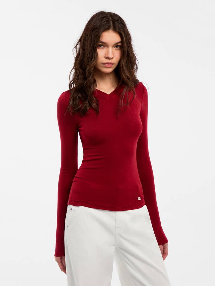 CUBIC Wool Blend V-Neck Knit T-Shirt for wholesale by CUBIC